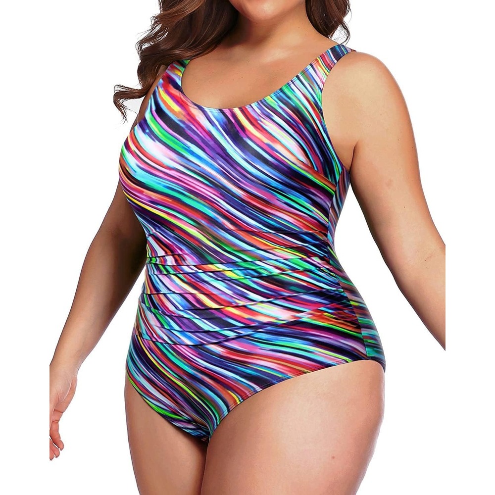 Daci Women Plus Size One Piece Swimsuit Athletic Tummy Control‎ Ruched Bathing - Picture 3 of 8